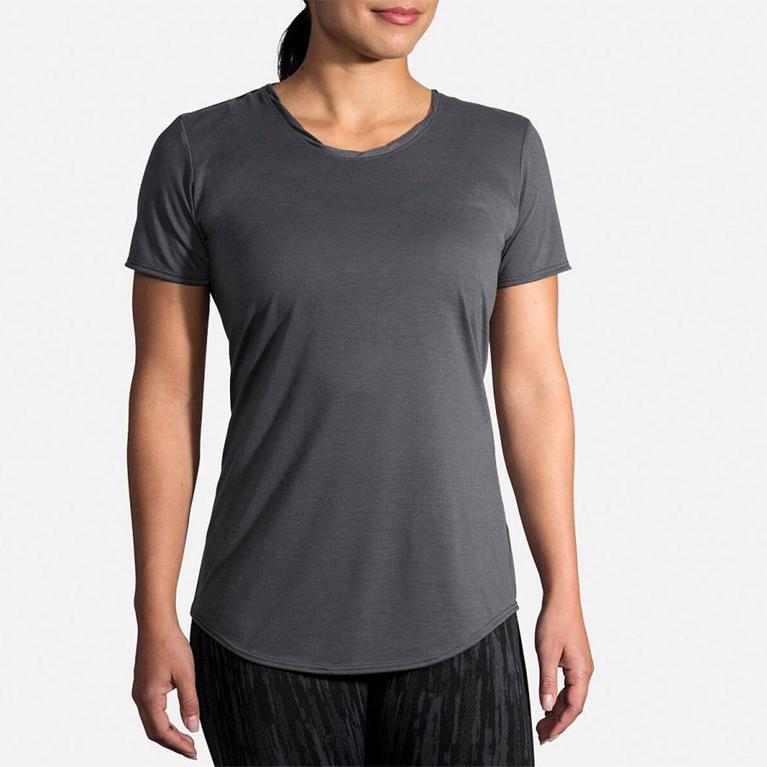 Brooks Womens Distance Short Sleeve Running Shirt - Grey (569840-DRC)